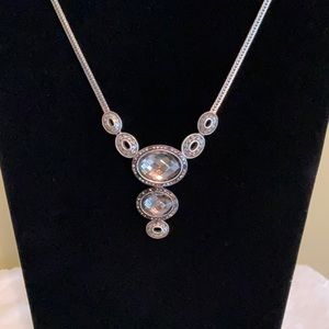 Silver Brighton Statement Necklace with Hematite Colored Stones